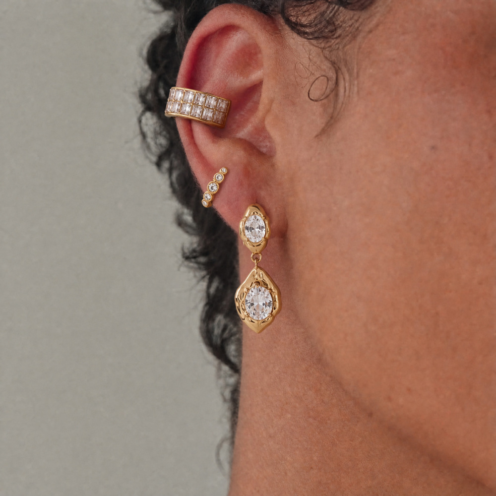 Boucles D'Oreilles Pendantes Pour Femmes, Style Rétro, En Acier Inoxydable, Étanches, Couleur Or, Avec Zircon. Collection Classique. Image5
