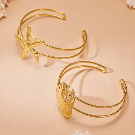 Bracelet jonc femme en acier inoxydable doré, motif étoile de mer, collection romantique 2