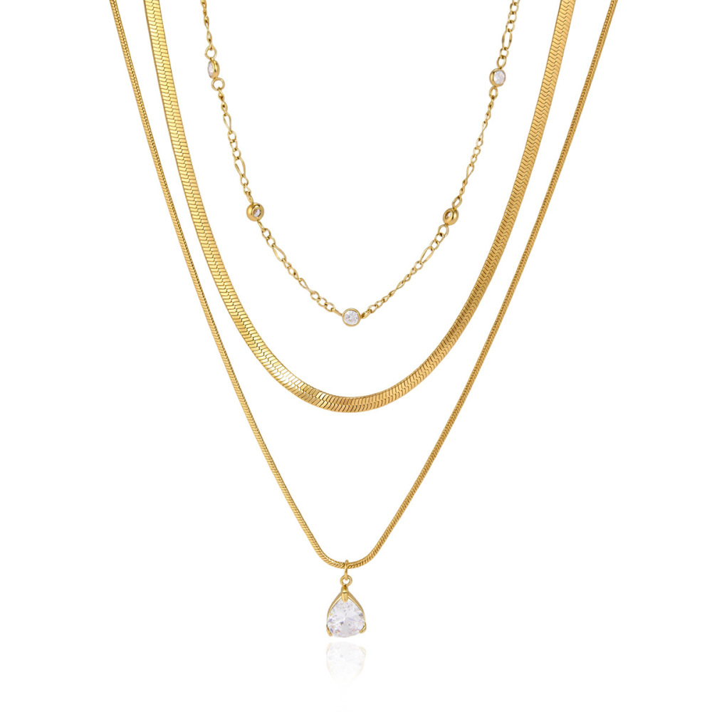 Colliers Pour Femmes Avec Pendentif Goutte D'Eau Luxueux Et Élégant En Acier Inoxydable, Couleur Or, Étanche, Orné De Zircon. h5Image5