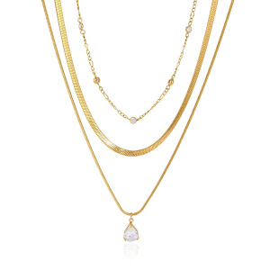Colliers Pour Femmes Avec Pendentif Goutte D'Eau Luxueux Et Élégant En Acier Inoxydable, Couleur Or, Étanche, Orné De Zircon. h5 Image5