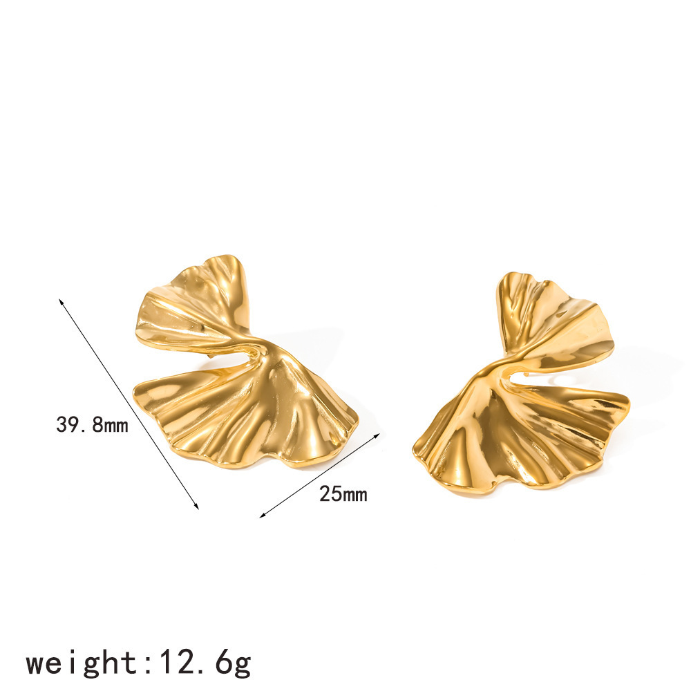 Boucles D'Oreilles Puces Pour Femmes En Acier Inoxydable, Forme Feuille, Couleur Or, Étanches 