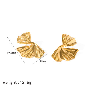 Boucles D'Oreilles Puces Pour Femmes En Acier Inoxydable, Forme Feuille, Couleur Or, Étanches h5 