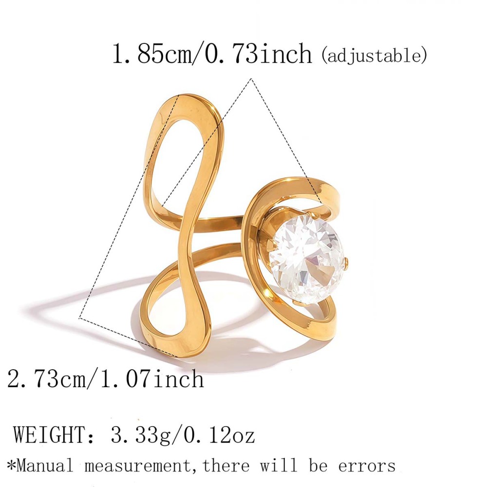 Bague Simple Et Rétro Pour Tous Les Jours, En Acier Inoxydable Étanche Couleur Or Avec Pierre Précieuse Zircon, Forme Irrégulière. 