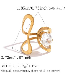 Bague Simple Et Rétro Pour Tous Les Jours, En Acier Inoxydable Étanche Couleur Or Avec Pierre Précieuse Zircon, Forme Irrégulière. h5 