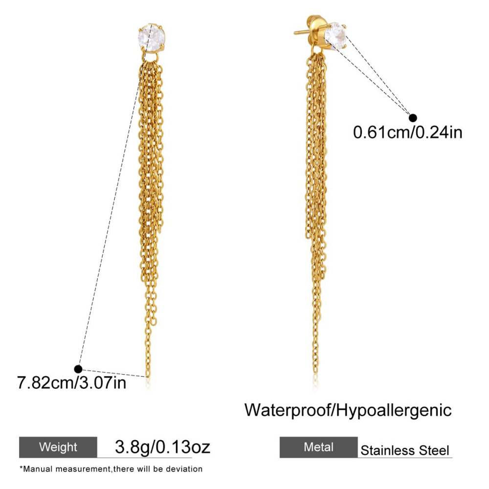Boucles D'Oreilles Pendantes Élégantes À Pompon, En Acier Inoxydable Étanche, Couleur Or, De La Collection Simple Series.