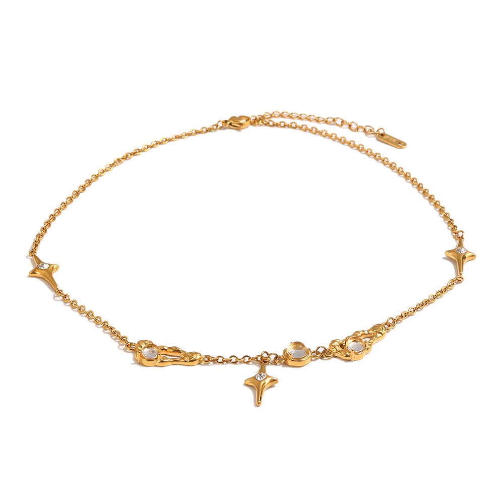 Colliers Pendentifs Pour Femmes En Acier Inoxydable, Couleur Or, Avec Strass Et Étoile Simple h5Image3