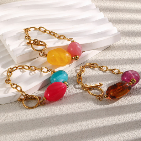 Bracelets à perles décontractés pour femmes, en acier inoxydable, étanches, couleur or