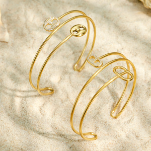 Bracelet Jonc Pour Femme, Élégant, De Forme Irrégulière, En Acier Inoxydable, Étanche, Couleur Or, Collection Luxueuse h5 Image3