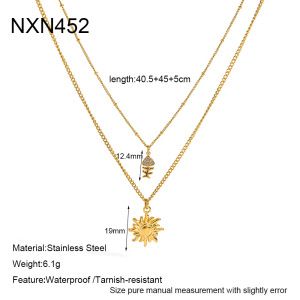 Collier Pendentif Femme Classic Vacation Sun Fish En Acier Inoxydable Étanche Couleur Or Avec Strass h5 