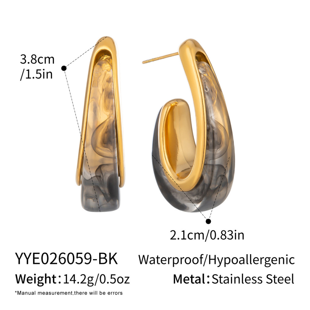 Boucles D'Oreilles Puces Pour Femmes En Résine Dorée En Forme De C