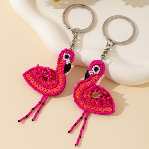 Porte-Clés En Alliage Avec Perles Et Motif Flamants Roses Naturels (Série Simple). h5 Image3