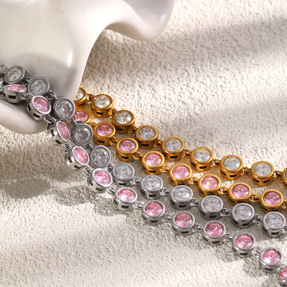 Bracelet Chaîne Pour Femme En Acier Inoxydable Doré, Étanche Et Orné De Zircon, Orné D'Un Cercle Luxueux. Image3