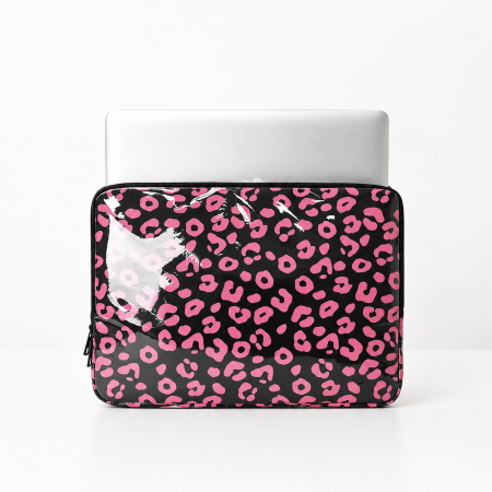 Sacoche d'ordinateur portable décontractée en PVC à nœud papillon imprimé léopard cerise avec détail nœud papillon