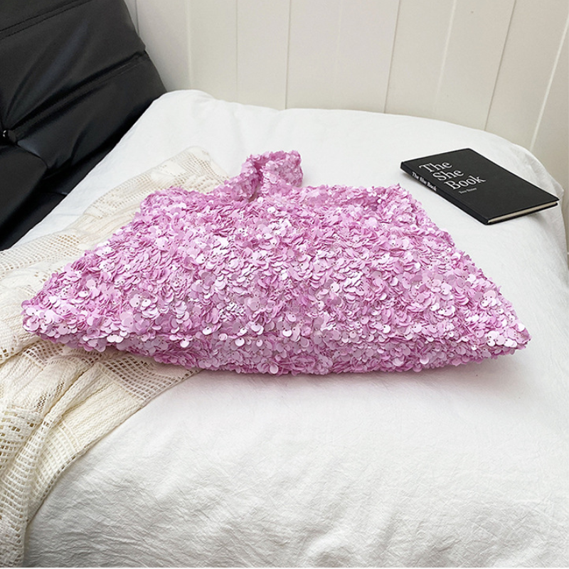 Sac Carré Pour Femme En Polyester Uni À Sequins, Style Décontracté Image7