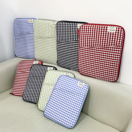 Sacoche d'ordinateur portable femme en tissu à carreaux imprimé style décontracté