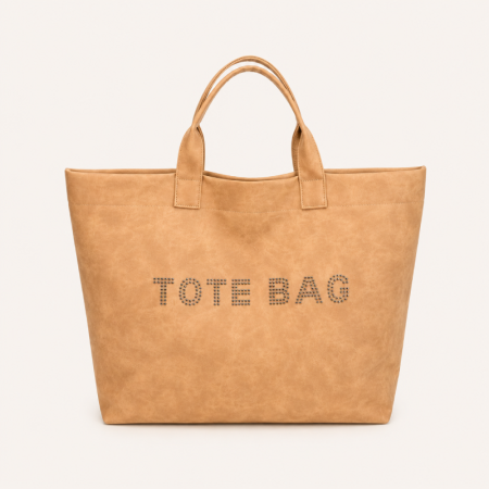 Sac cabas femme en PU uni, style décontracté, avec lettres et détails métalliques 2