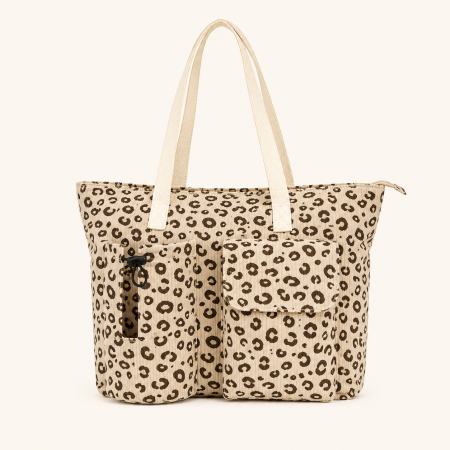 Sac cabas femme en velours côtelé imprimé léopard duveteux style décontracté