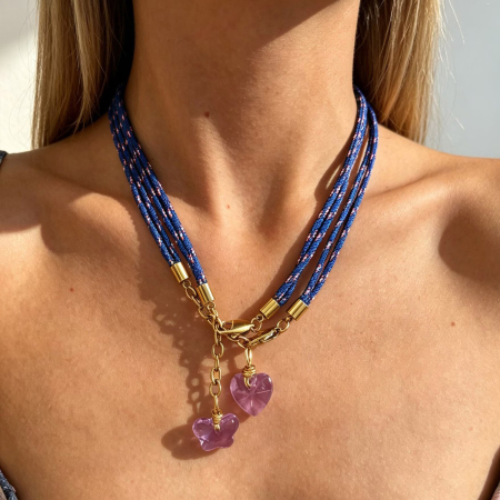 Colliers pendentifs pour femmes en corde tressée couleur or avec cœur glacé