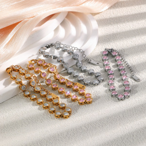Bracelet Chaîne Pour Femme En Acier Inoxydable Doré, Étanche Et Orné De Zircon, Orné D'Un Cercle Luxueux. h5 Image4