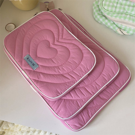 Sacoche d'ordinateur portable décontractée en tissu uni matelassé à motif cœur 2