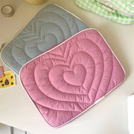 Sacoche d'ordinateur portable décontractée en tissu uni matelassé à motif cœur