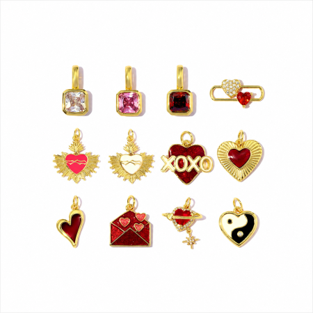 Série romantique DIY Lettre Cœur Enveloppe Rectangle Couleur cuivre or Zircon Pendentifs