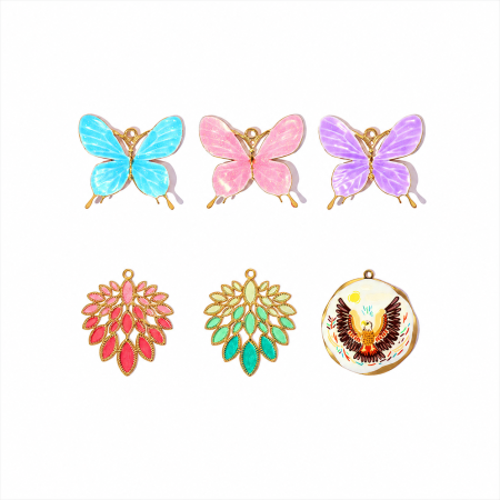 Pendentifs pour femmes de la série Luxueuse, à faire soi-même, en acier inoxydable, étanches, couleur or, motif feuille et papillon