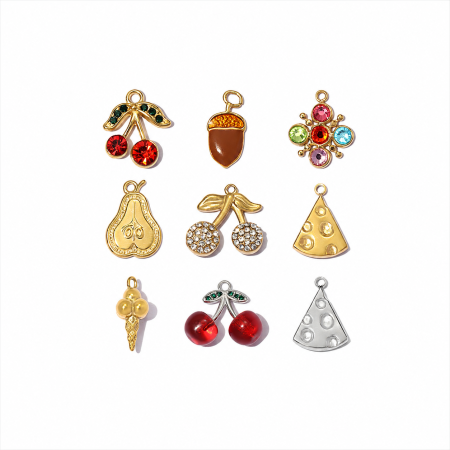 Pendentifs pour femmes, collection romantique, forme irrégulière, cerise, en acier inoxydable étanche, couleur or