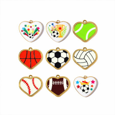 Pendentifs pour femmes en forme de cœur, style football, en acier inoxydable étanche, couleur or, de la série Simple à faire soi-même
