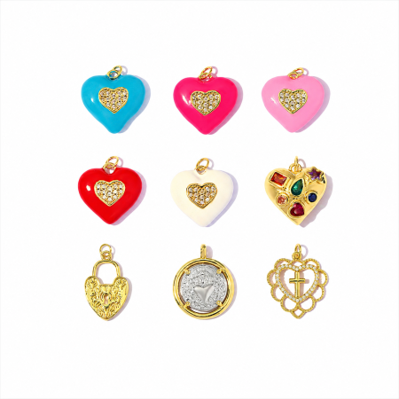 Pendentifs pour femmes en forme de cœur, en cuivre et zircon, de la série Simple à faire soi-même