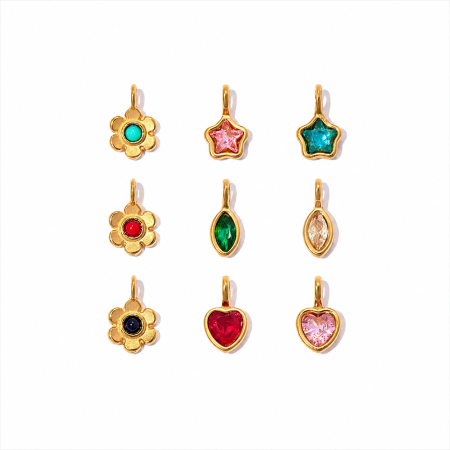 Pendentifs pour femmes en acier inoxydable, couleur or, zircon, forme ellipse, fleur, étoile et style DIY, collection Simple Series