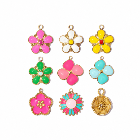 Pendentifs pour femmes, collection romantique, motif floral à faire soi-même, en acier inoxydable étanche, couleur or