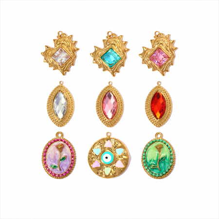 Pendentif luxueux pour femme, en acier inoxydable étanche, couleur or, forme elliptique irrégulière, en forme de goutte, à faire soi-même. Zircon.