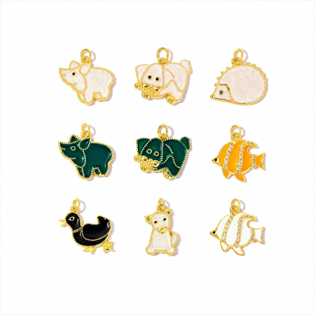 Pendentifs pour femmes, style cuivre doré, motif animal et poisson, à faire soi-même (série simple)