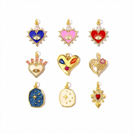 Pendentifs pour femmes de la série Luxueuse DIY en forme de cœur irrégulier couleur cuivre et or