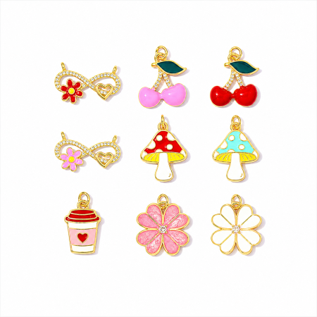 Pendentifs pour femmes, collection romantique, forme irrégulière, fruits (cerise, fraise), couleur cuivre et or