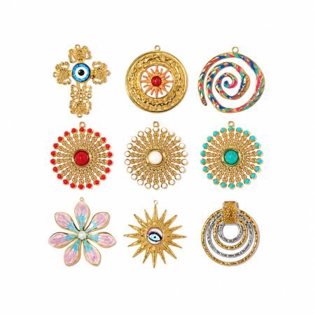 Pendentifs pour femmes de la série Luxueuse, en acier inoxydable étanche, couleur or, motif floral en croix et cercle, à faire soi-même