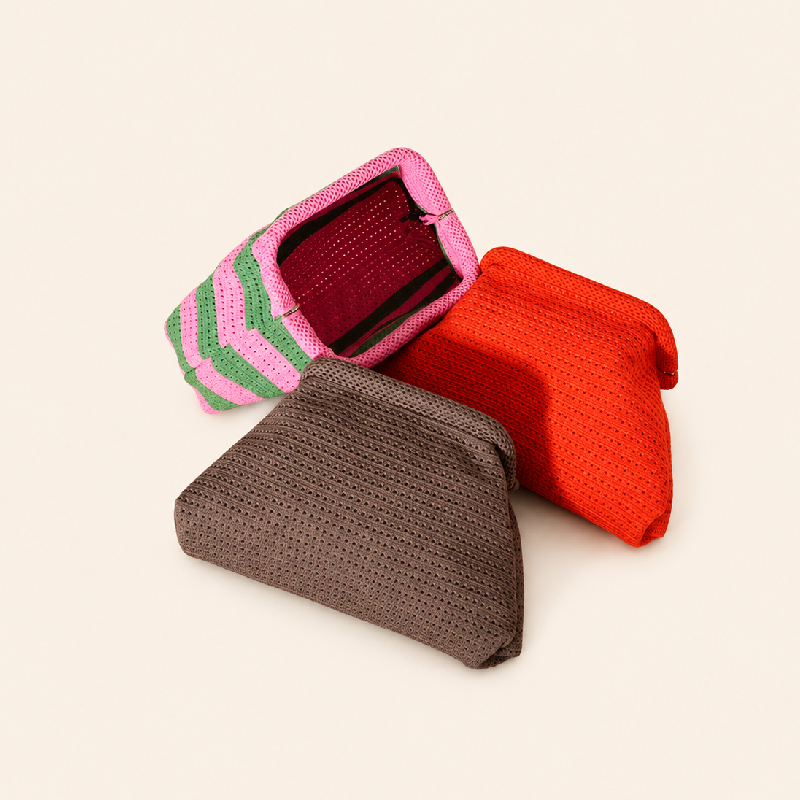 Pochette Élastique Tissée Unie À Motif Léopard Rayé Et Carreaux, De Couleur Mélangée Et Ajourée, Collection Simple Series Daily Letter h5Image5