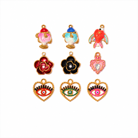Pendentif femme luxueux en acier inoxydable, couleur or, motif fleur, œil de diable et poisson, à faire soi-même.