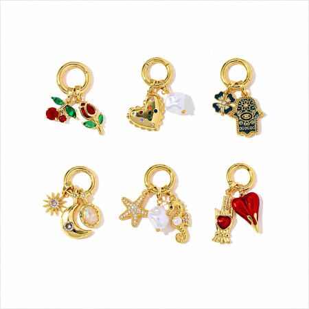 Pendentifs femme romantiques en forme de cœur, de cerise et de lune, couleur cuivre et or