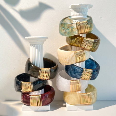 Bracelets pour femmes en résine à dégradé de couleurs rétro de la série classique