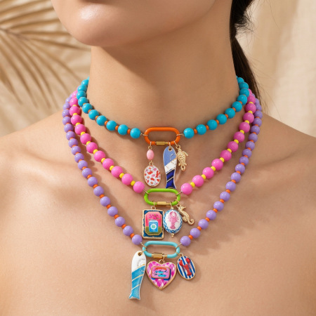 Colliers de perles en résine pour femmes, collection romantique, style océanique, inspirés des vacances