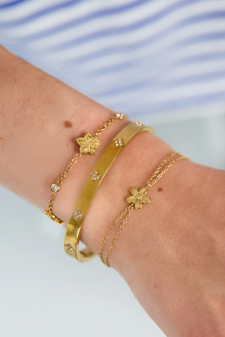 Bracelet à double chaîne et petite fleur 2
