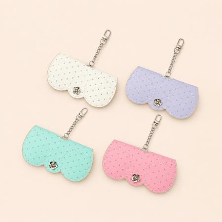 Pochette à lunettes de soleil Simple Series Sweet Flower unie en PU avec strass 2