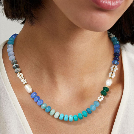 Colliers de perles pour femmes, ornés de fleurs colorées et de pierres naturelles