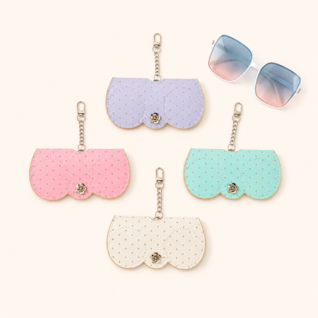 Pochette à lunettes de soleil Simple Series Sweet Flower unie en PU avec strass