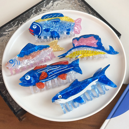Pinces à cheveux unisexes en acétate de poisson, couleur unie naturelle, série Simple