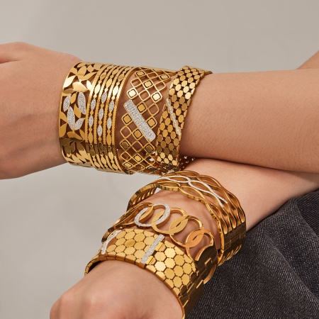 Bracelets pour femmes en acier inoxydable imperméables, luxueux, de forme géométrique circulaire ajourée, style hip-hop/rock