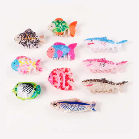 Griffes de poisson en acétate de couleur mélangée, style océanique naturel, série simple