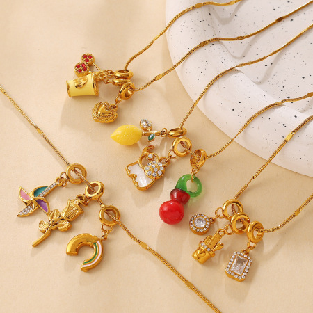 Colliers pendentifs pour femmes en acier inoxydable étanche, couleur or, strass et perles artificielles